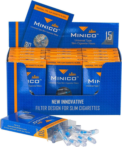MINICO Slim Smart All-in-One Disposable Cigarette Filters 450 Pieces 5mm, 6mm, 7mm 15x30 Per Box Cigarette Holder Tar and Nicotine Filter for Smoking