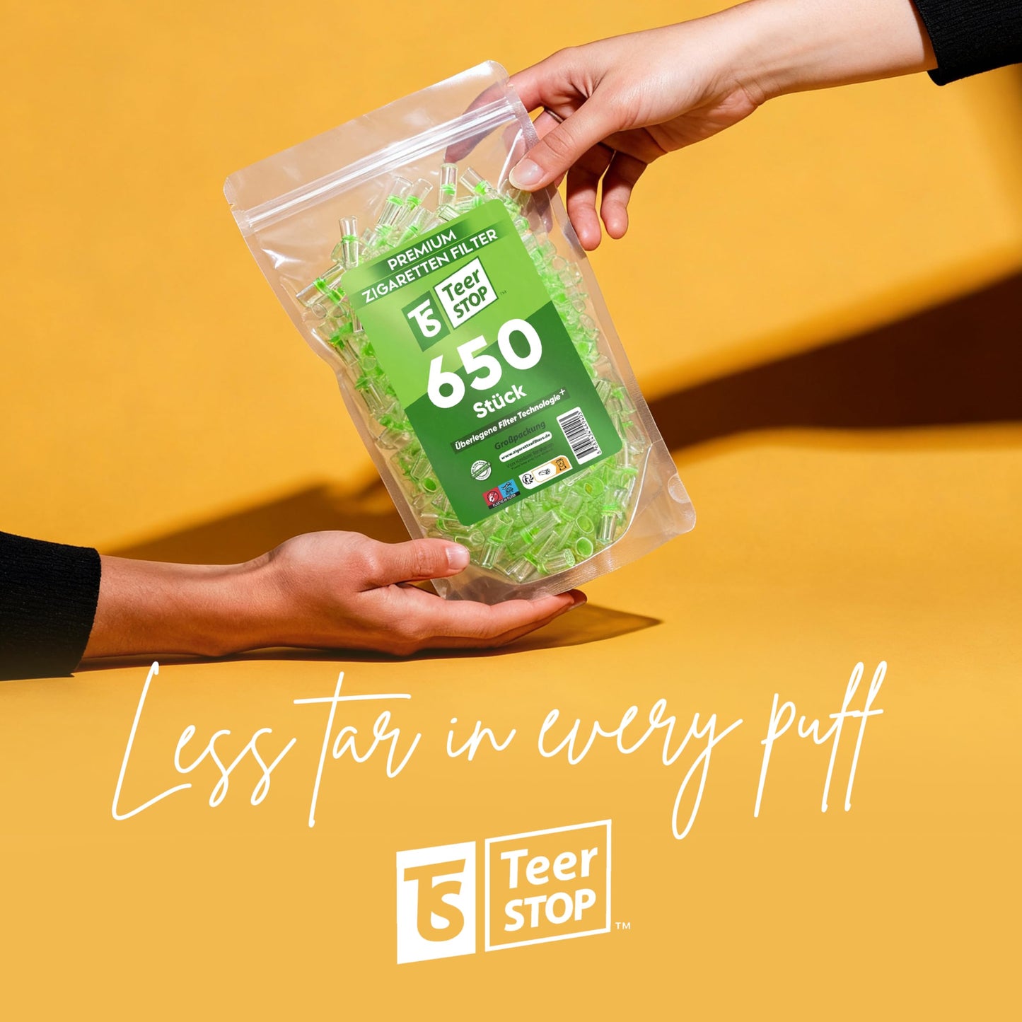 TS Teer STOP 8mm Disposable Cigarette Filters – Tar & Nicotine Reduction, Pack of 650