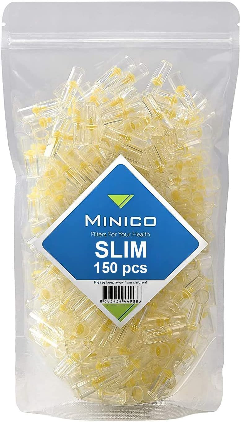 MINICO Cigarette Filters Slim 150 Pieces for Slim & Roll-ups Yellow & Slim Cigarette Filters That Remove Tar and Chemicals Cigarette Holder | Cigarette Filter Tips - Slim Cigarette Case Compatible