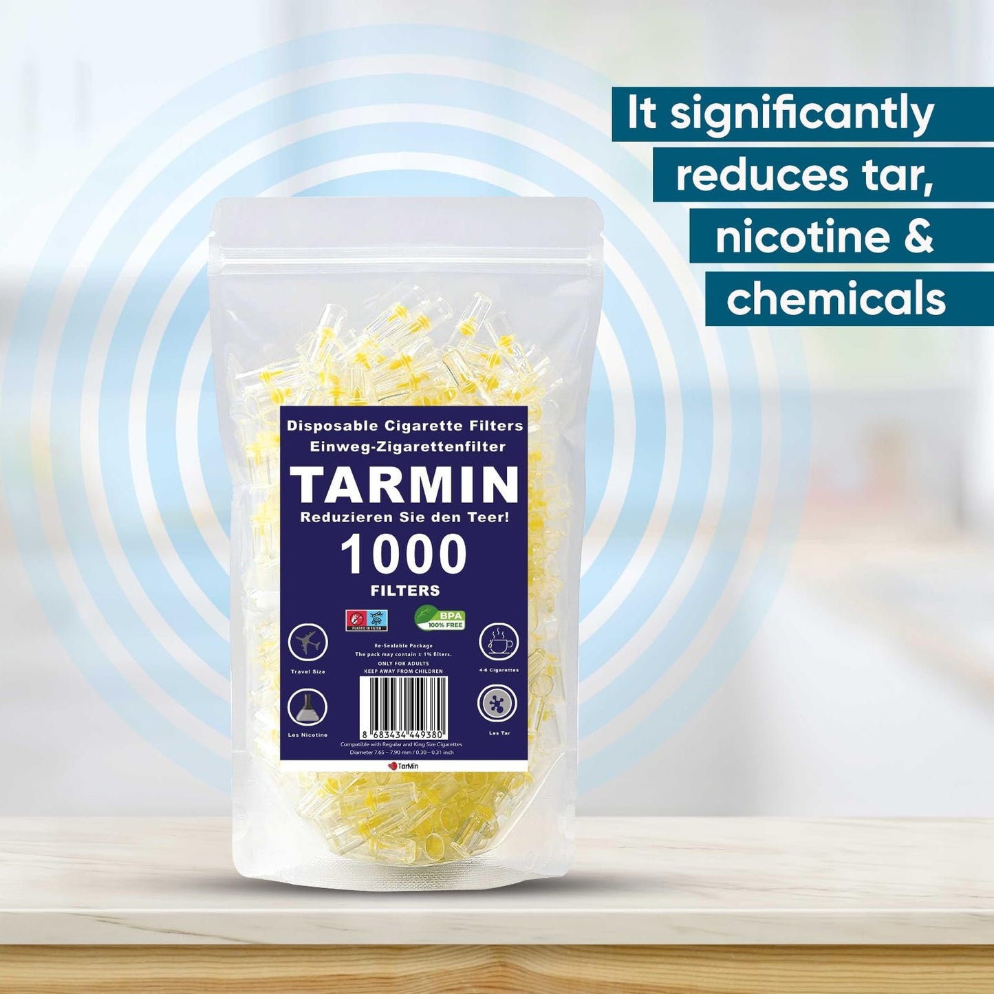 Tarmin 8mm Disposable Cigarette Filters – Pack of 1000