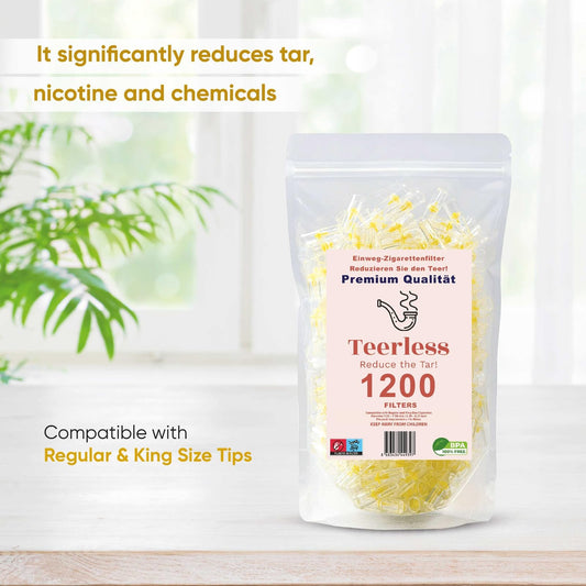 TEERLESS 8mm Disposable Cigarette Filters – Tar & Nicotine Reduction, Pack of 1,200