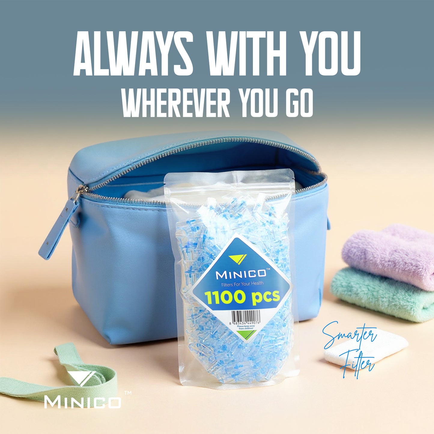 MINICO 8mm Disposable Cigarette Filters – Tar & Nicotine Reduction, Pack of 1100