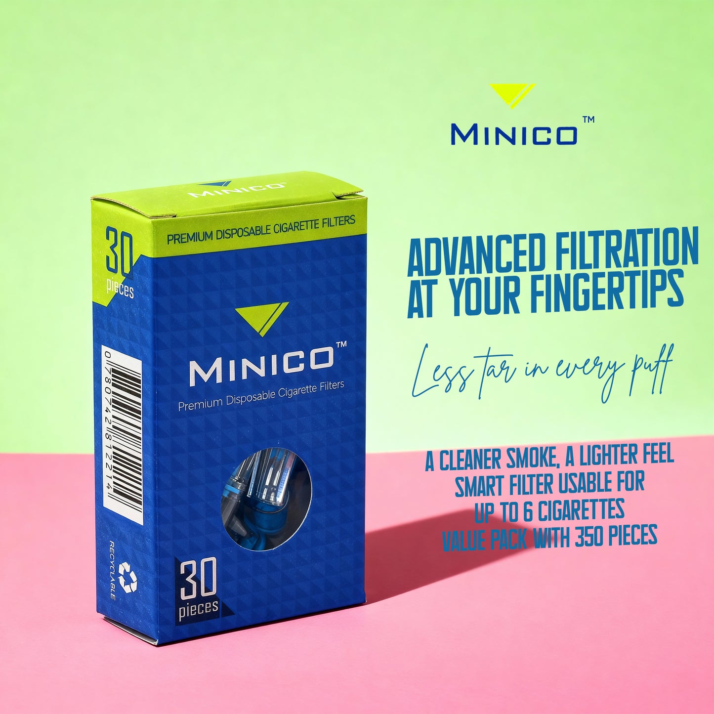 MINICO 8mm Disposable Cigarette Filters – Tar & Nicotine Reduction, Pack of 480