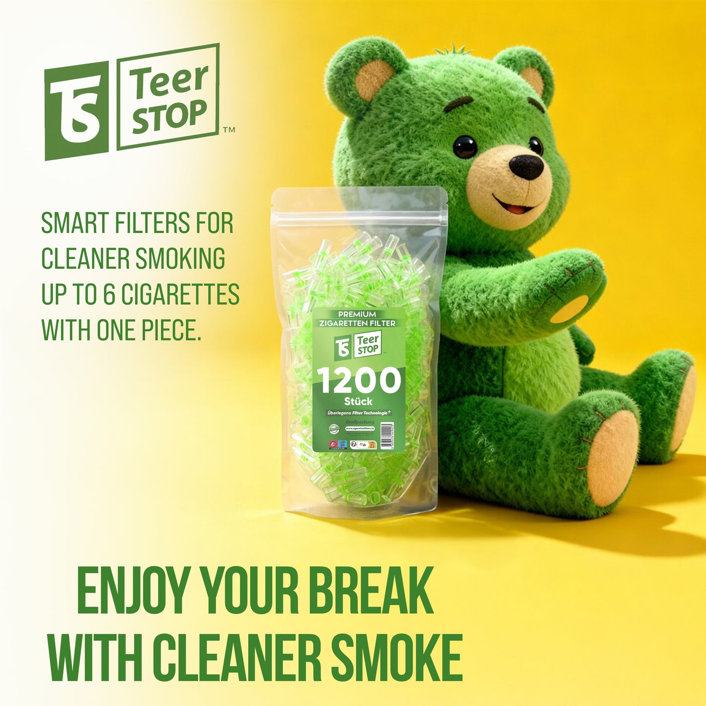 TS Teer STOP 8mm Disposable Cigarette Filters – Pack of 1200
