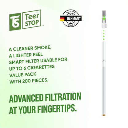 TS Teer STOP Slim 8mm Disposable Cigarette Filters – Pack of 200 with 75 Adapters