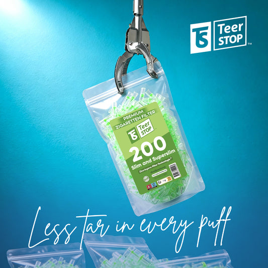 TS Teer STOP Slim 8mm Disposable Cigarette Filters – Pack of 200 with 75 Adapters