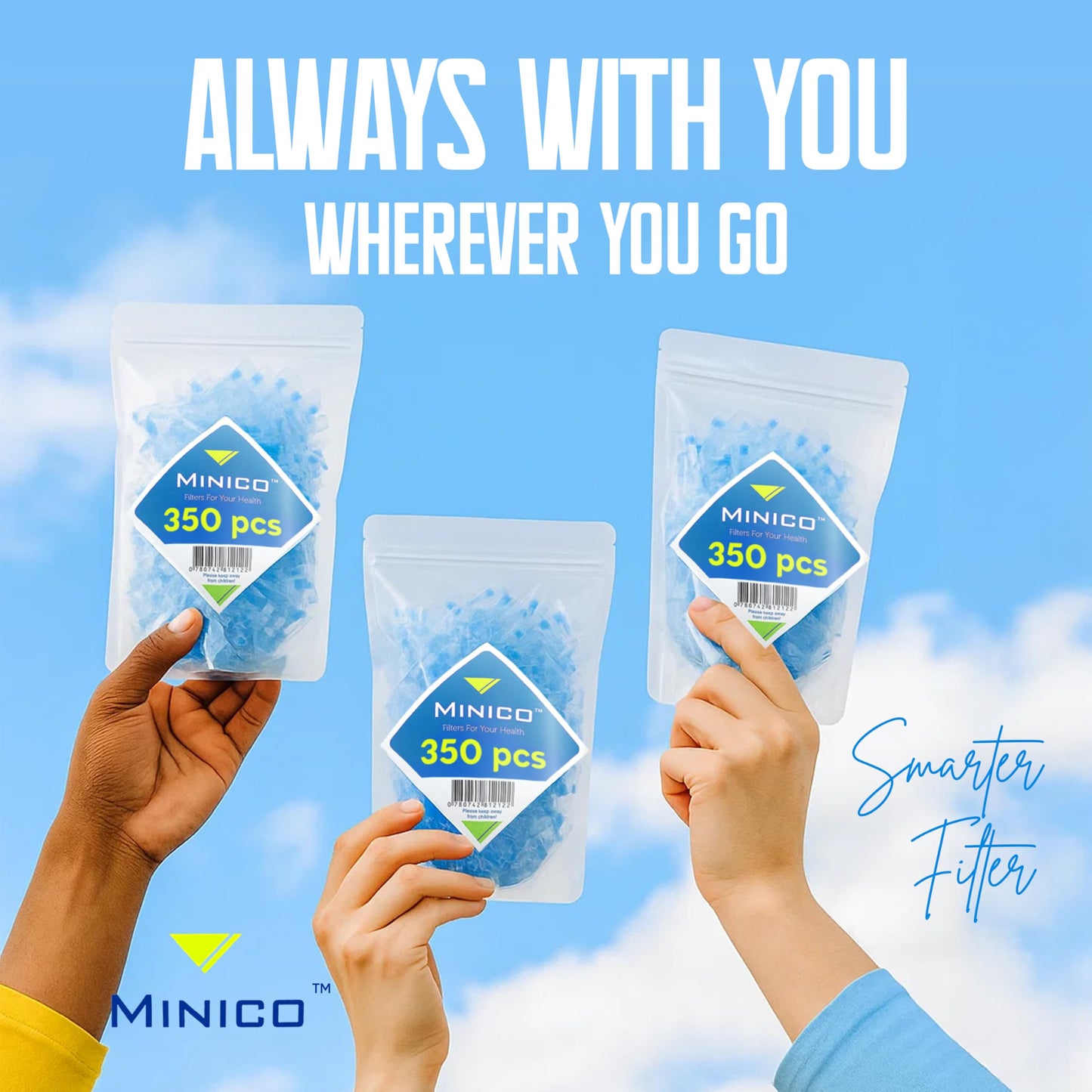 MINICO 8mm Disposable Cigarette Filters – Tar & Nicotine Reduction, Pack of 350