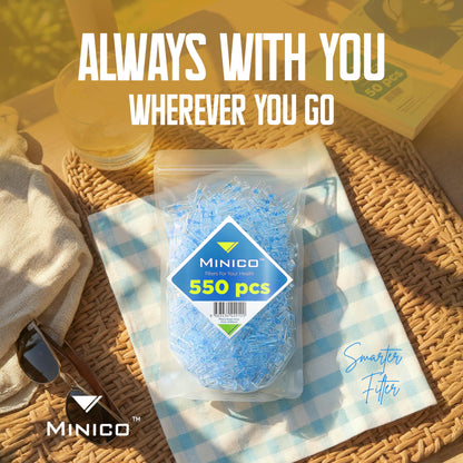 MINICO 8mm Disposable Cigarette Filters – Tar & Nicotine Reduction, Pack of 550MINICO 8mm Disposable Cigarette Filters – Tar & Nicotine Reduction, Pack of 550