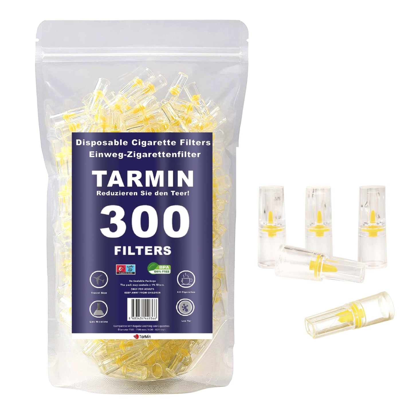 Tarmin 8mm Disposable Cigarette Filters – Pack of 300