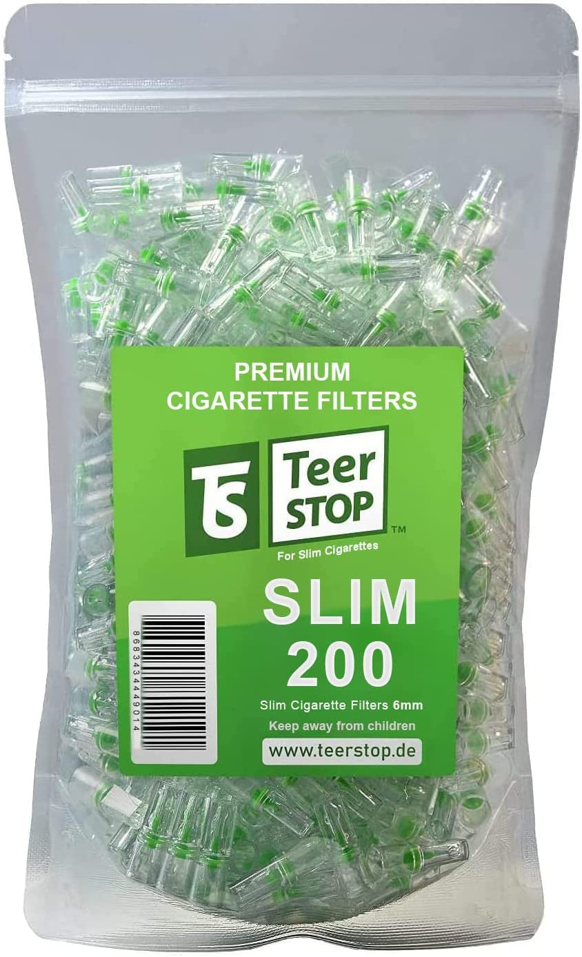 TS Teer STOP Slim 8mm Disposable Cigarette Filters – Pack of 200 with 75 Adapters