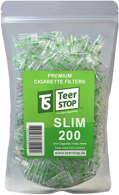 TS Teer STOP Slim 8mm Disposable Cigarette Filters – Pack of 200 with 75 Adapters