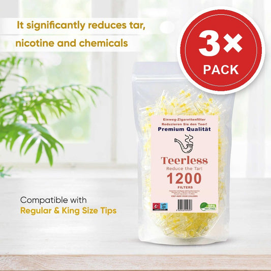 Teerless 8mm disposable cigarette filters, 3-pack of 1,200 (3,600 filters)