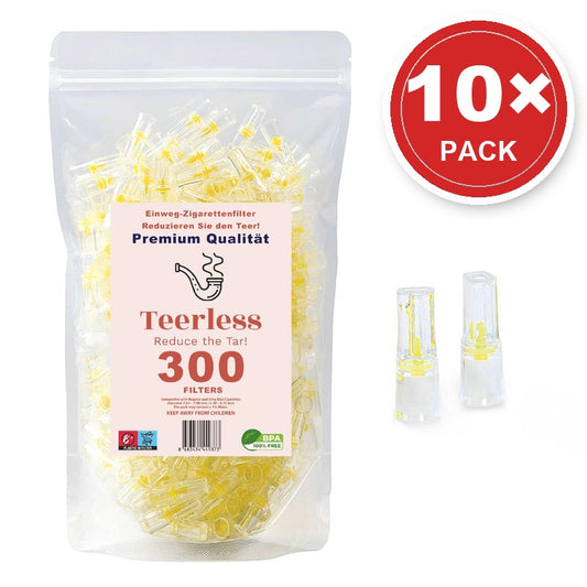 Teerless 8mm disposable cigarette filters, 10-pack of 300 (3,000 filters)